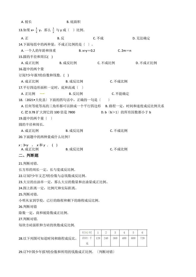 六年级下册数学总复习试题-正比例和反比例的意义专项练第2页