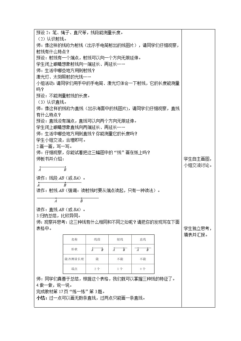 北师大版四年级上册数学第2单元 线与角 第1课时   线的认识 精品教案02