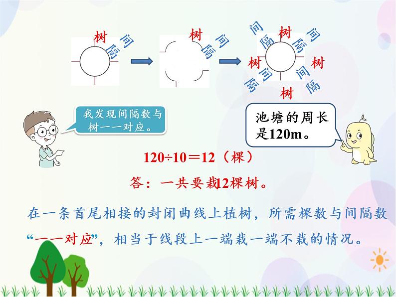 人教版数学五年级上册  第7单元 数学广角 第3课时 植树问题（3） 精品课件05