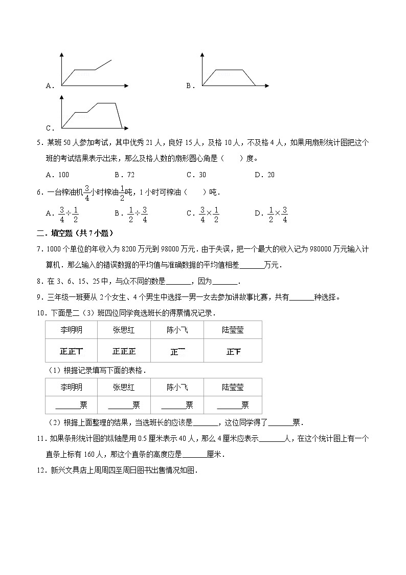 【专项提升练】2020-2021学年人教版小学数学六年级下册专项提升 整理与复习第三节统计与概率（含答案）（一）02