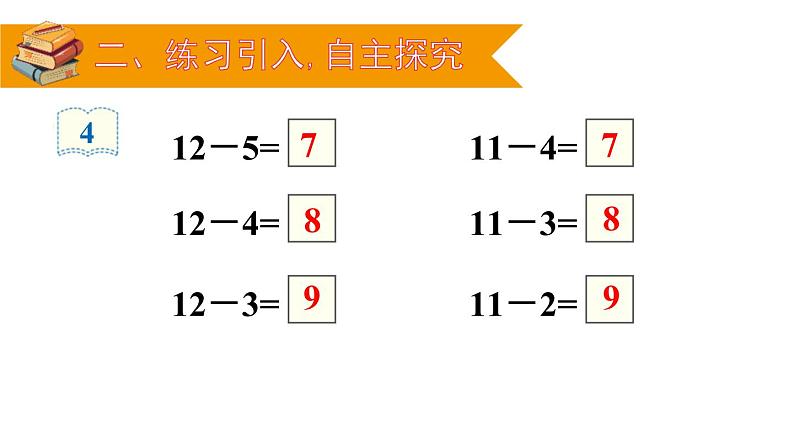 人教版 / 一年级下册第2章 十几减5、4、3、2 课件04