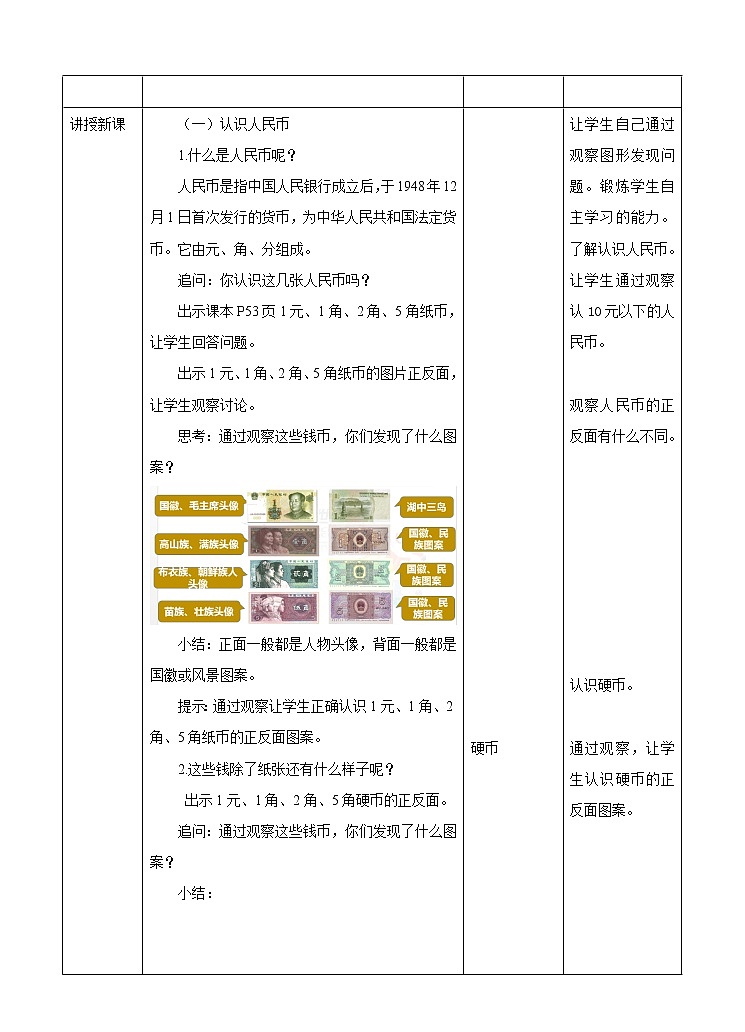 第五单元 认识人民币 第一课时教案02