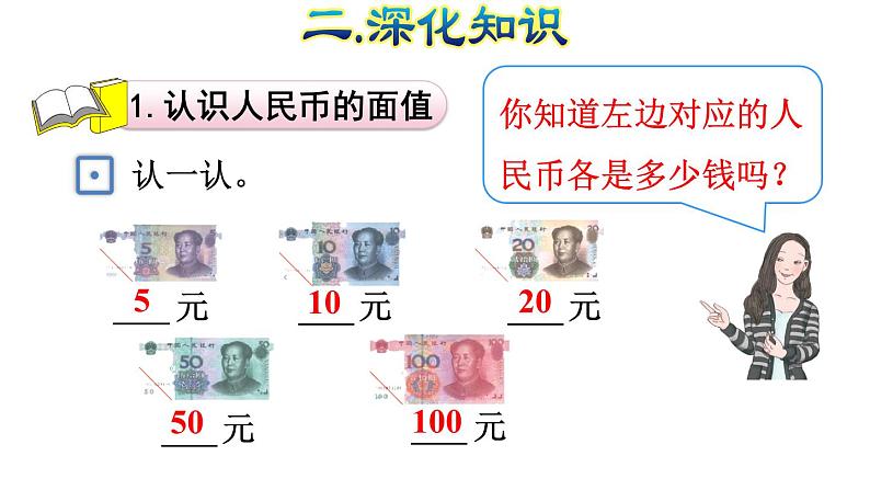 人教版数学一年级下册专题二《数与代数（二）认识人民币》复习课件06