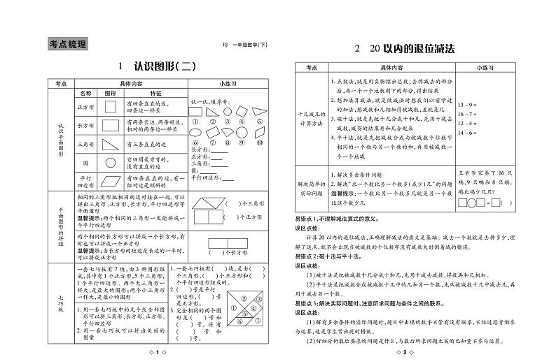 人教版 1年级数学下册试卷：考点梳理+周考+单元考+月考+期中+期末+答案PDF第1页