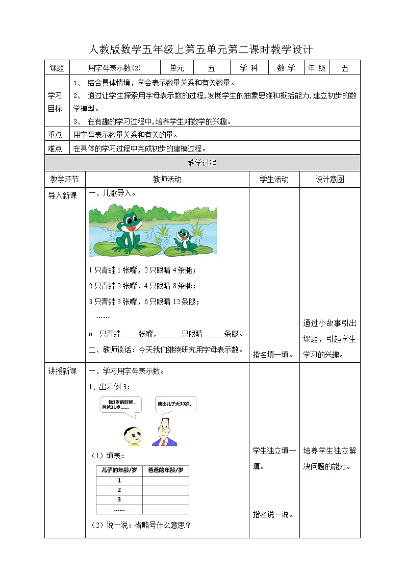人教版五上第五单元第二课时《用字母表示数（2）》（课件ppt+教案+导学单）01