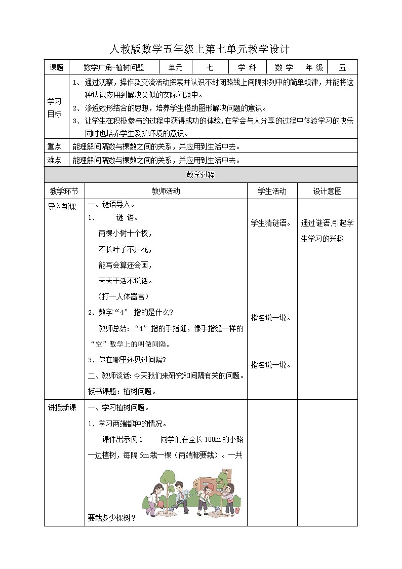 人教版五上第七单元《数学广角——植树问题》（课件ppt+教案+导学单）01