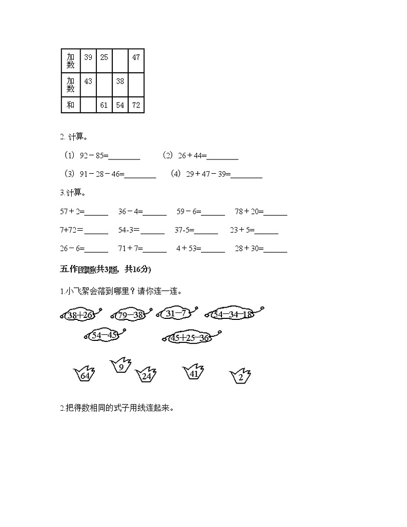 一年级下册数学试题-第六单元 100以内的加法和减法（二） 测试卷-苏教版（含答案） (1)03