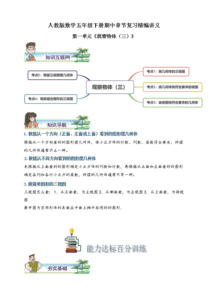 人教版数学五下第一单元《观察物体（三）》期中章节复习精编讲义（含解析）01