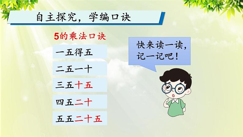 人教版二年级数学上册 4 表内乘法（一） 2 2-6的乘法口诀 第1课时 5的乘法口诀课件04