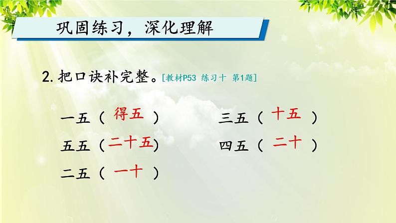 人教版二年级数学上册 4 表内乘法（一） 2 2-6的乘法口诀 第1课时 5的乘法口诀课件06