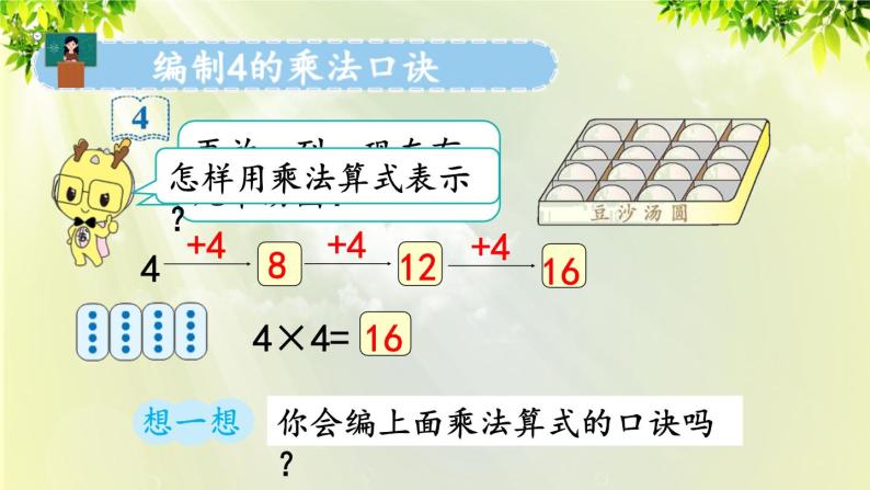 人教版二年级数学上册 4 表内乘法（一） 2 2-6的乘法口诀 第3课时 4的乘法口诀课件07