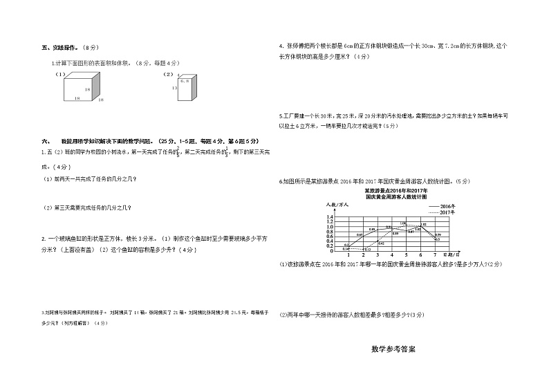 2020-2021学年度下期五年级期末模拟试卷 数学试题（含答案）第2页