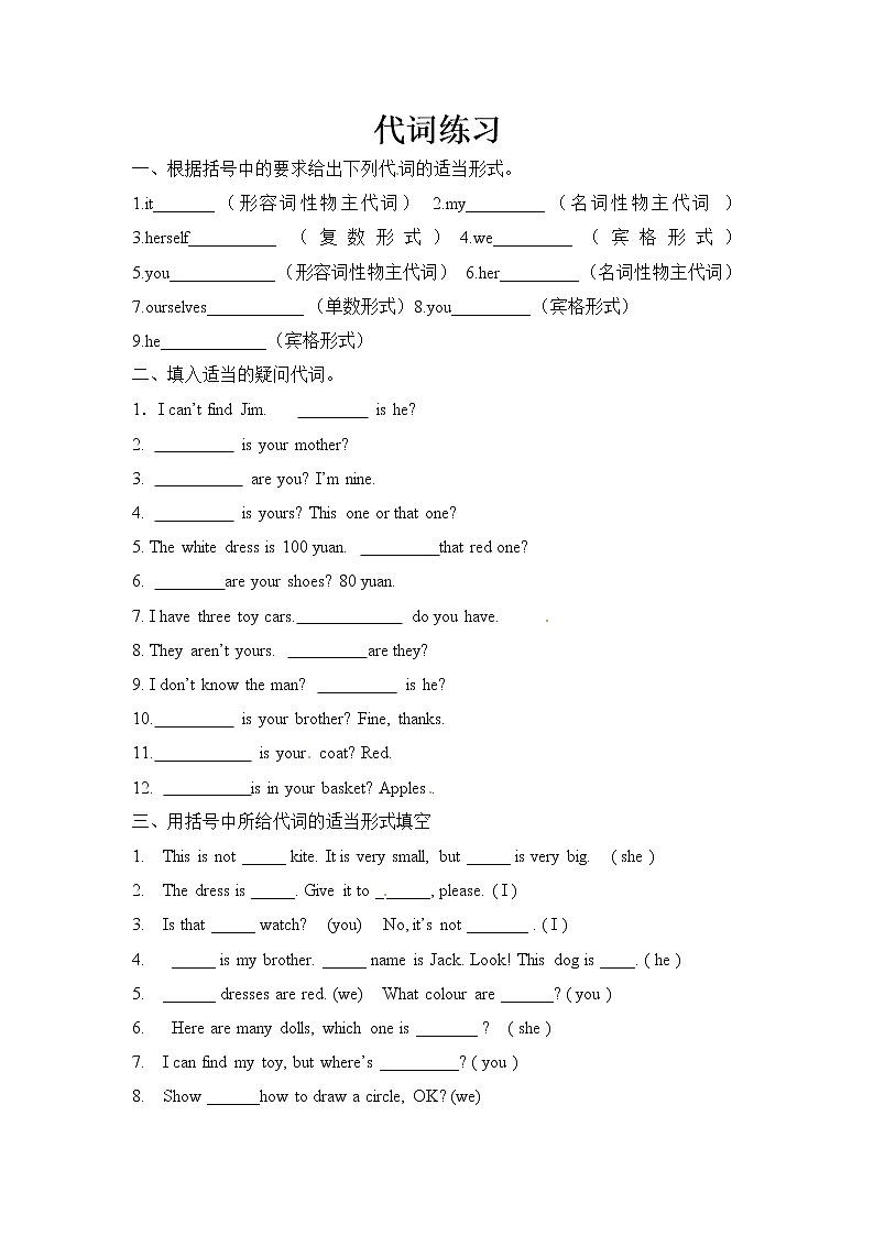 小升初英语专项训练-代词01