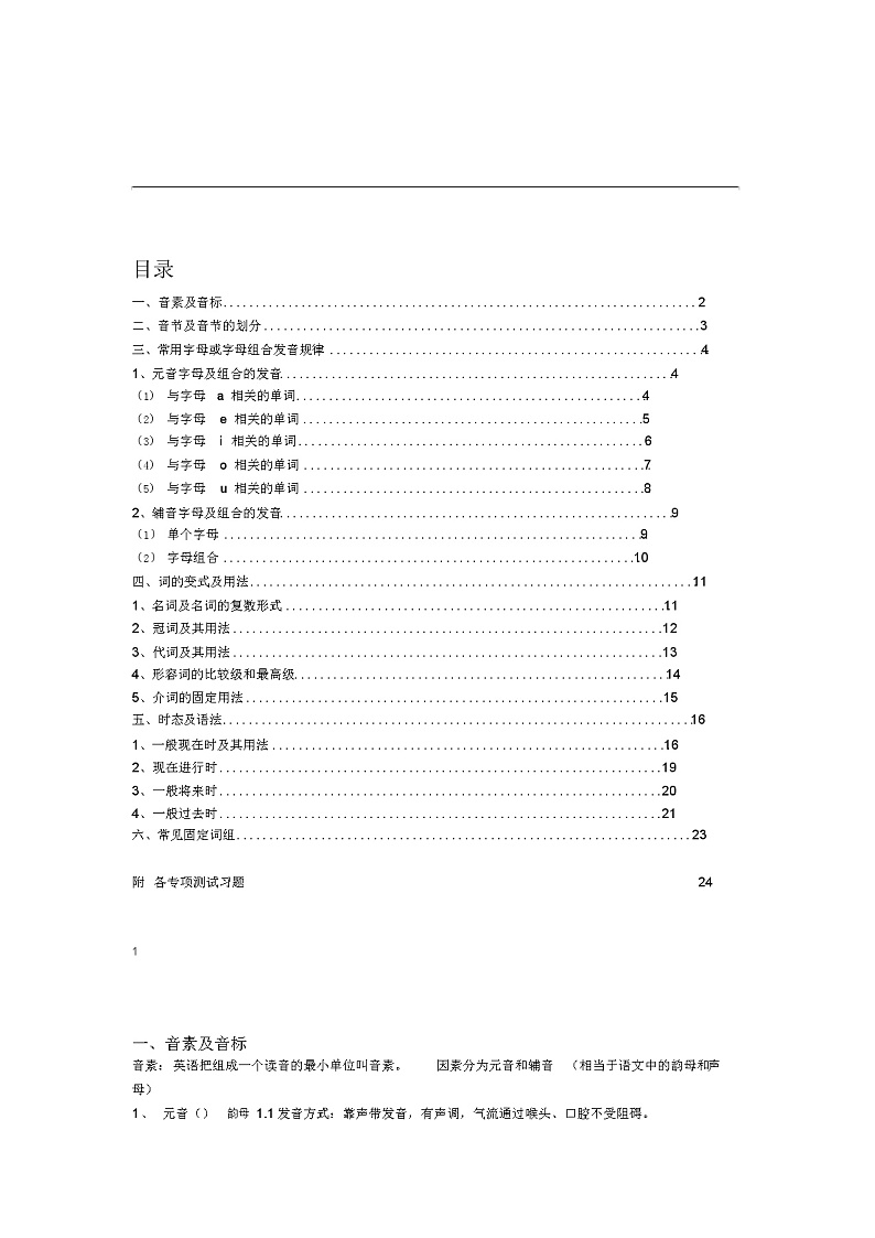 人教版小学英语语法知识点汇总01