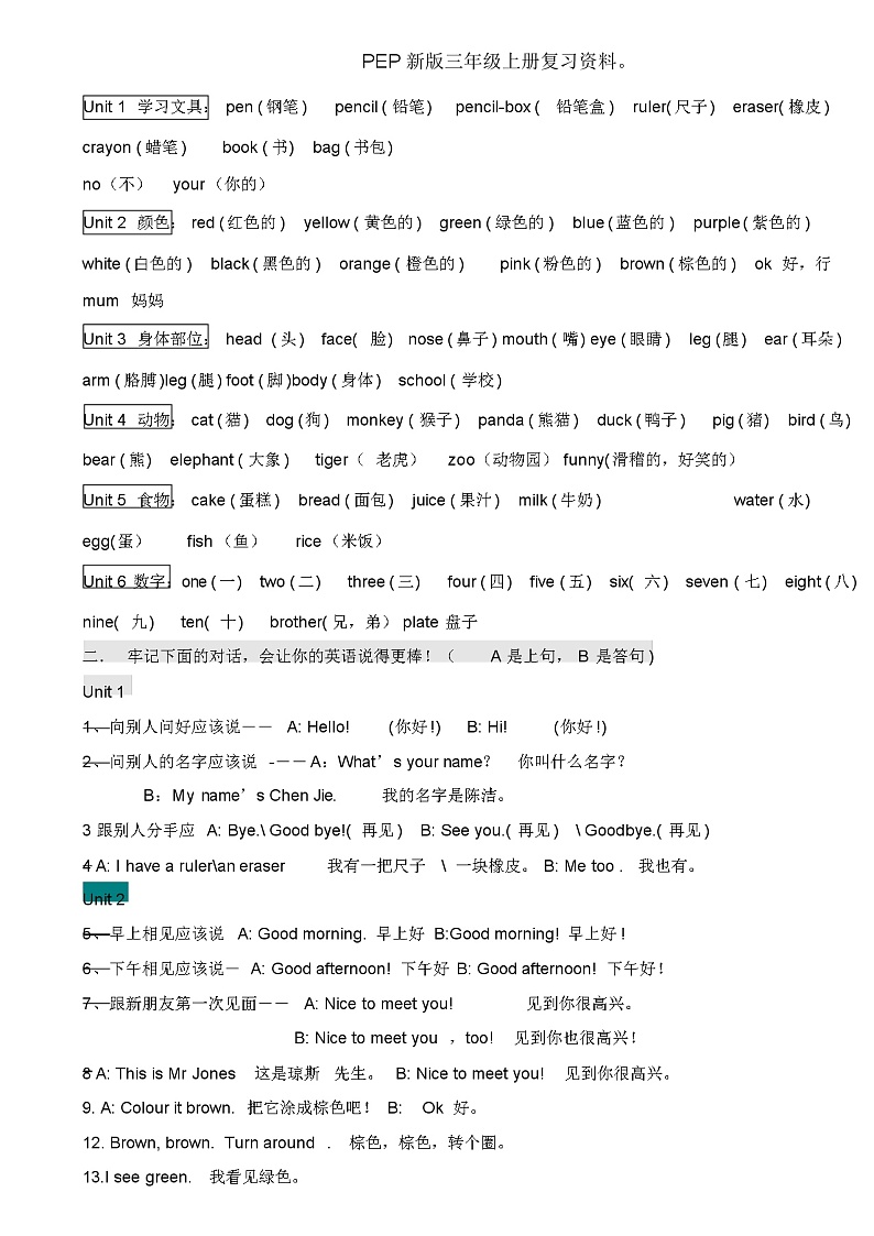 (完整版)新版人教版小学英语知识点总结第1页