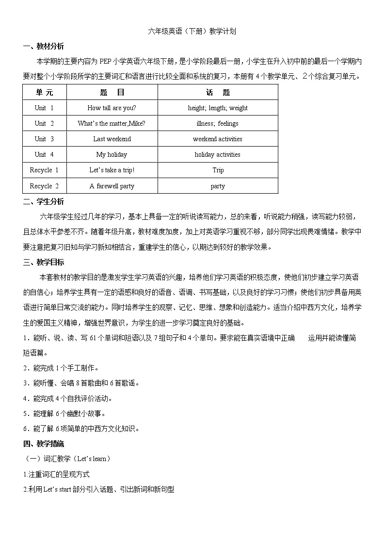 英语人教版6年级下册教案01