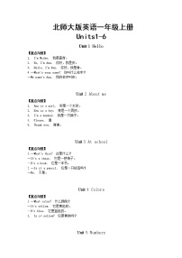 北师大版英语一年级上册Units1-6 重难点知识归纳总结学案