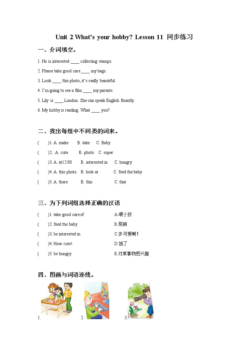 小学英语人教精通版六年级上册Unit 2 What’s your hobby Lesson 11 同步教案 课件 练习01