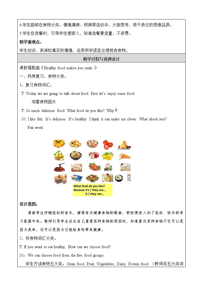 一年级上册英语Unit3 Food lesson 2教案-人教新起点版02
