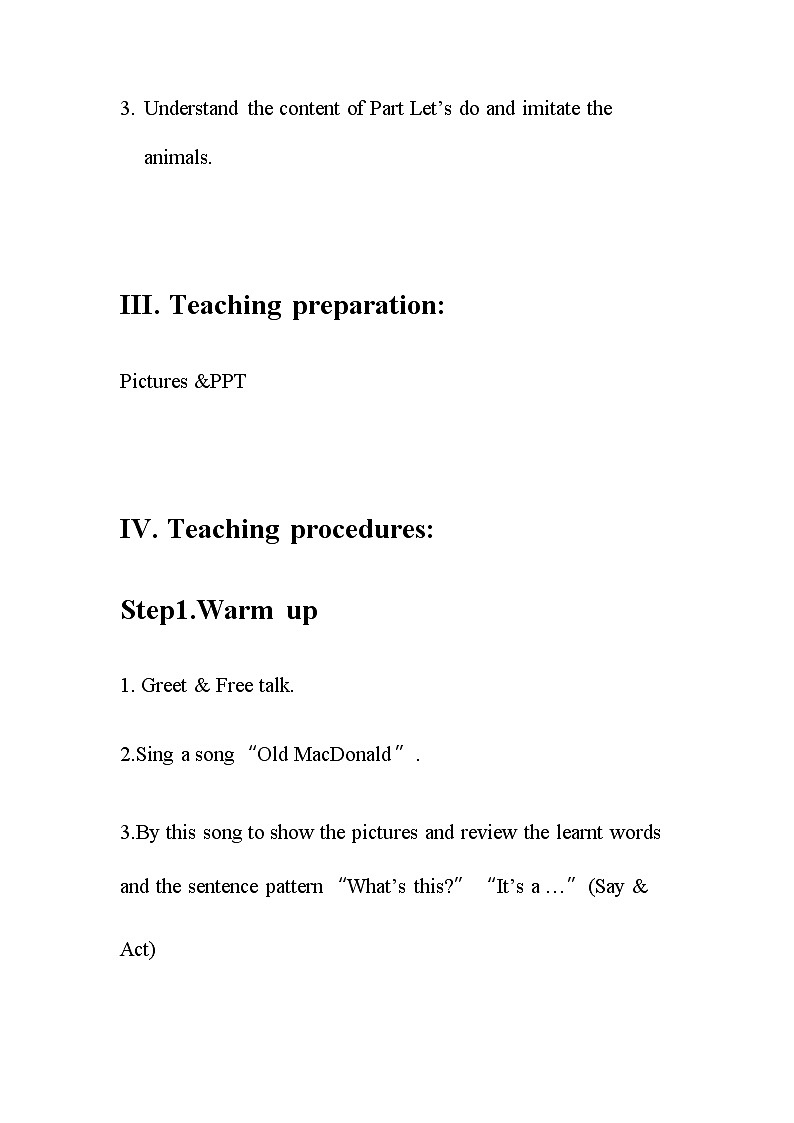 人教PEP版三年级英语上册《Unit4》教案公开课教学设计 (8)第2页