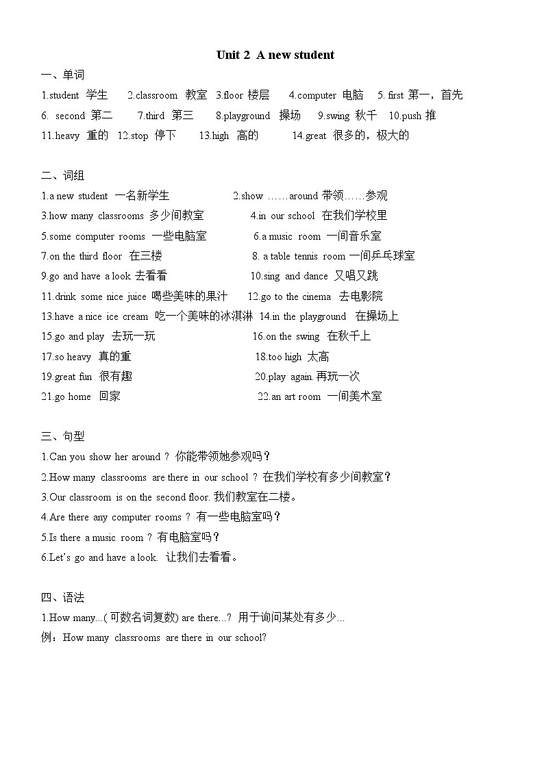 译林版五年级上册英语5A知识整理，重点单词、词组、句型学案03