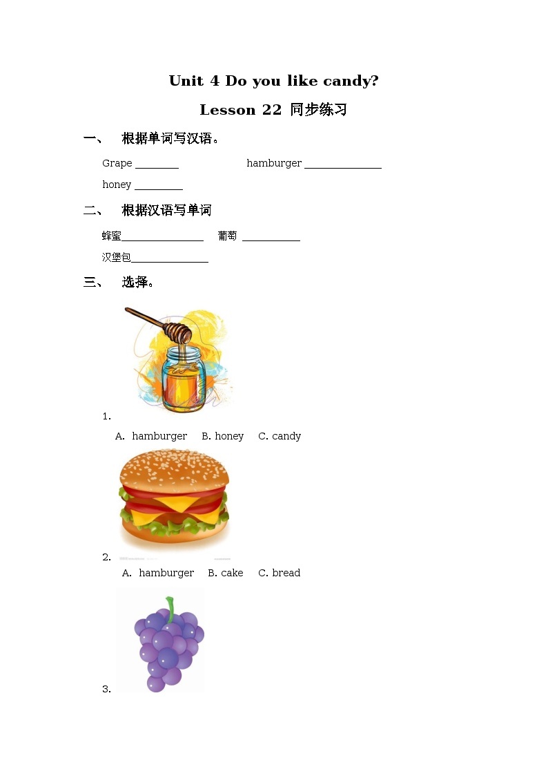 Unit 4 Do you like candy Lesson 22 同步练习01
