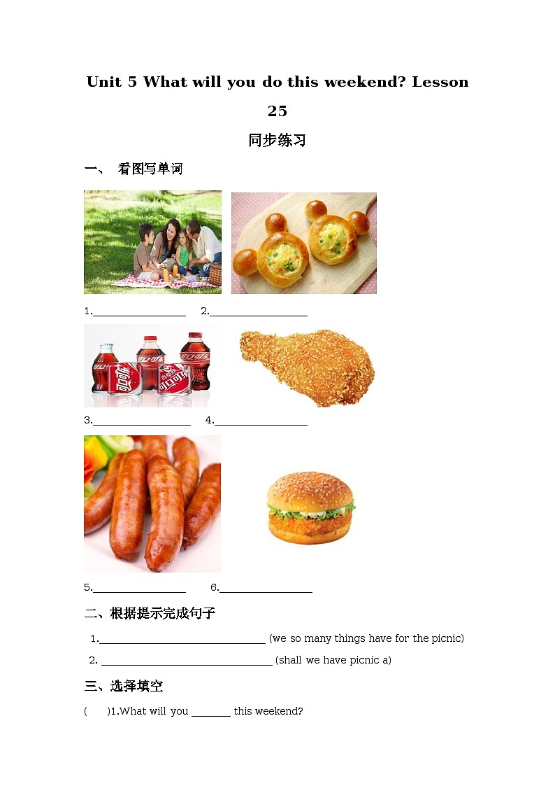 Unit 5 What will you do this weekend Lesson 25 同步练习01