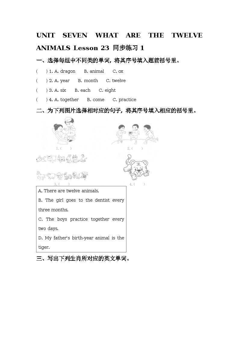 Unit 7 What are the twelve animals Lesson 23 同步练习01