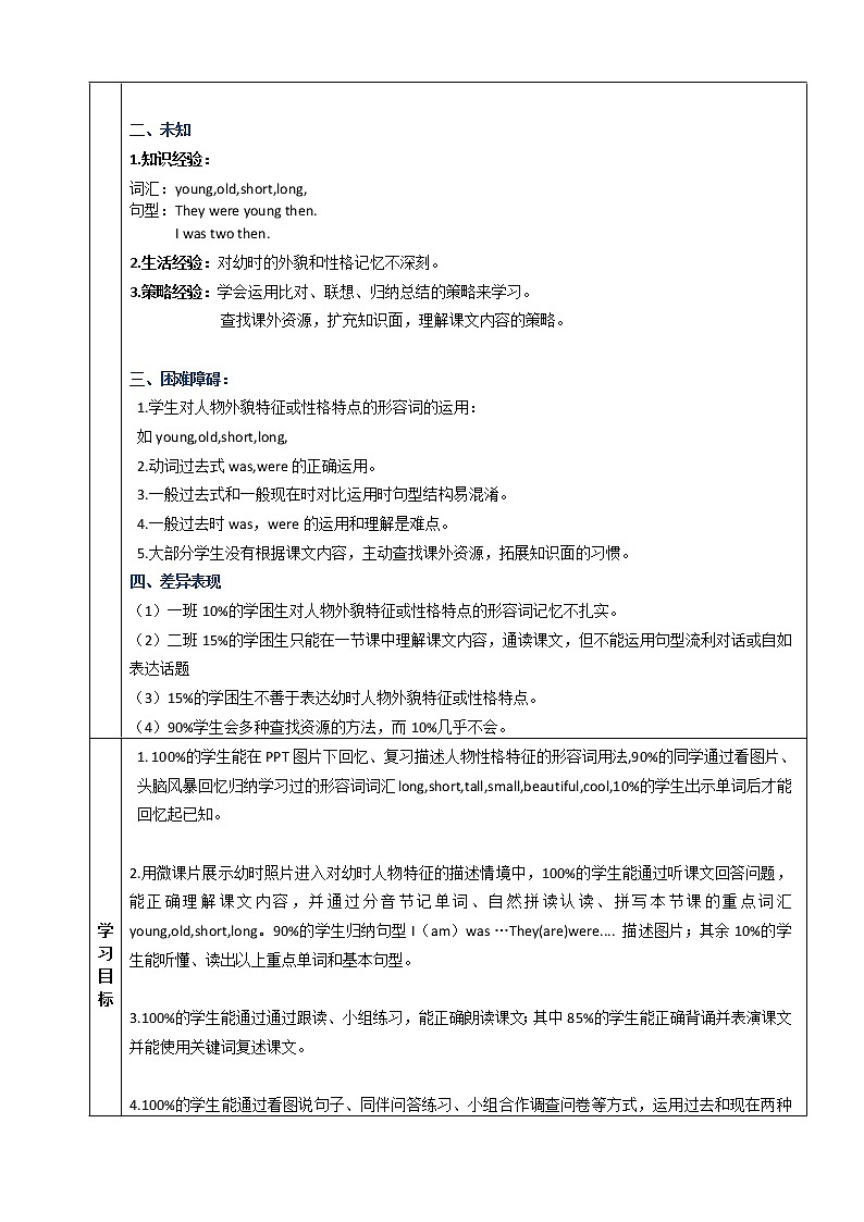 三起四下M5U1 I was two then . （1） 课时备课教案第2页