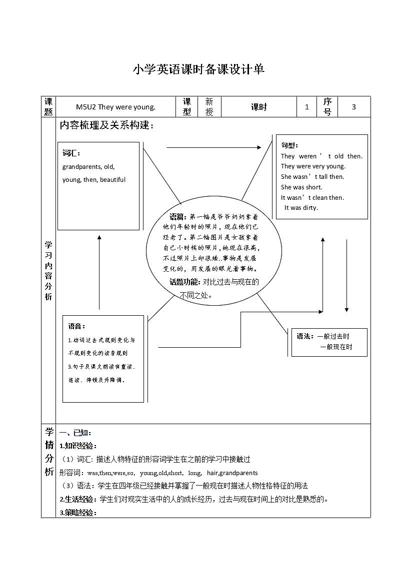 三起四下M5U2（3） M5U2 They were young. 课时备课教案第1页