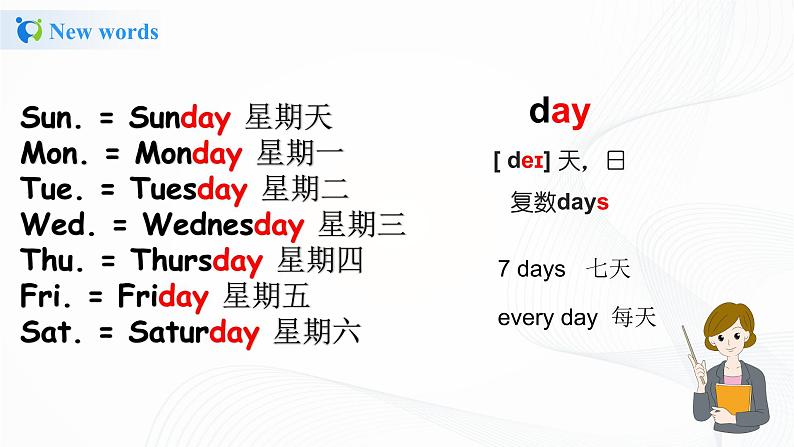 冀教英语四年级上Unit1 The clothes we wear Lesson 5Days of a week 课件+教案+练习07