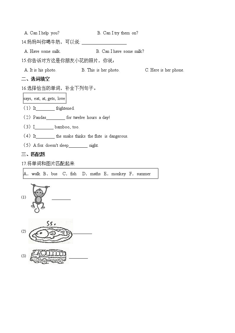 五年级上册英语第二单元测试题 （B卷）-Unit 2 She looks cute  人教精通版（含答案）02