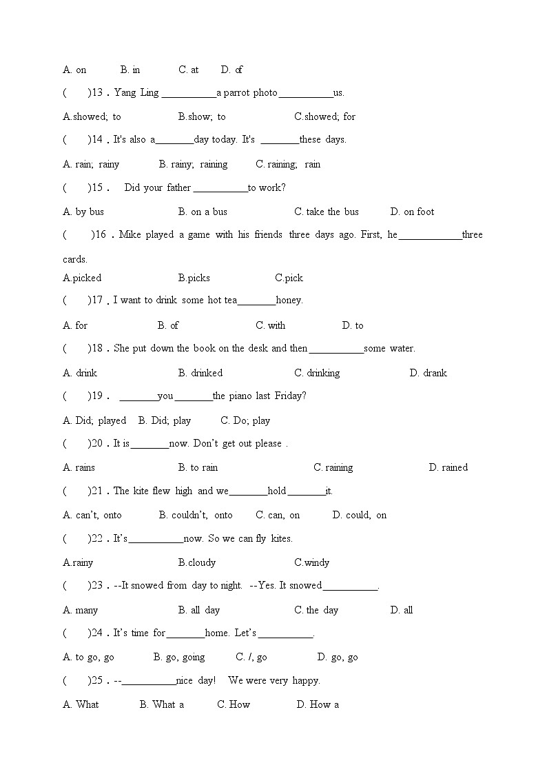 【语法练习】牛津译林版六年级上册英语单元专项突破练习-Unit 2 What a day （含答案）02