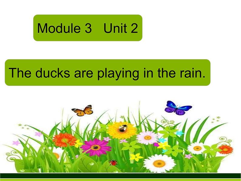 外研版(一起)小学英语三年级上册Module 3 Unit 2《The ducks are playing in the rain》课件02