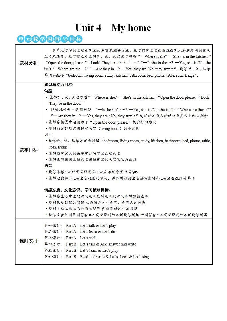 Unit 4 My homePart A 第1课时 PPT课件+教案01