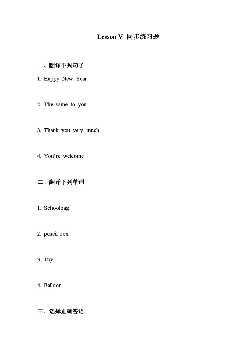 《Lesson V Happy New Year！》教学课件PPT+教案+练习01