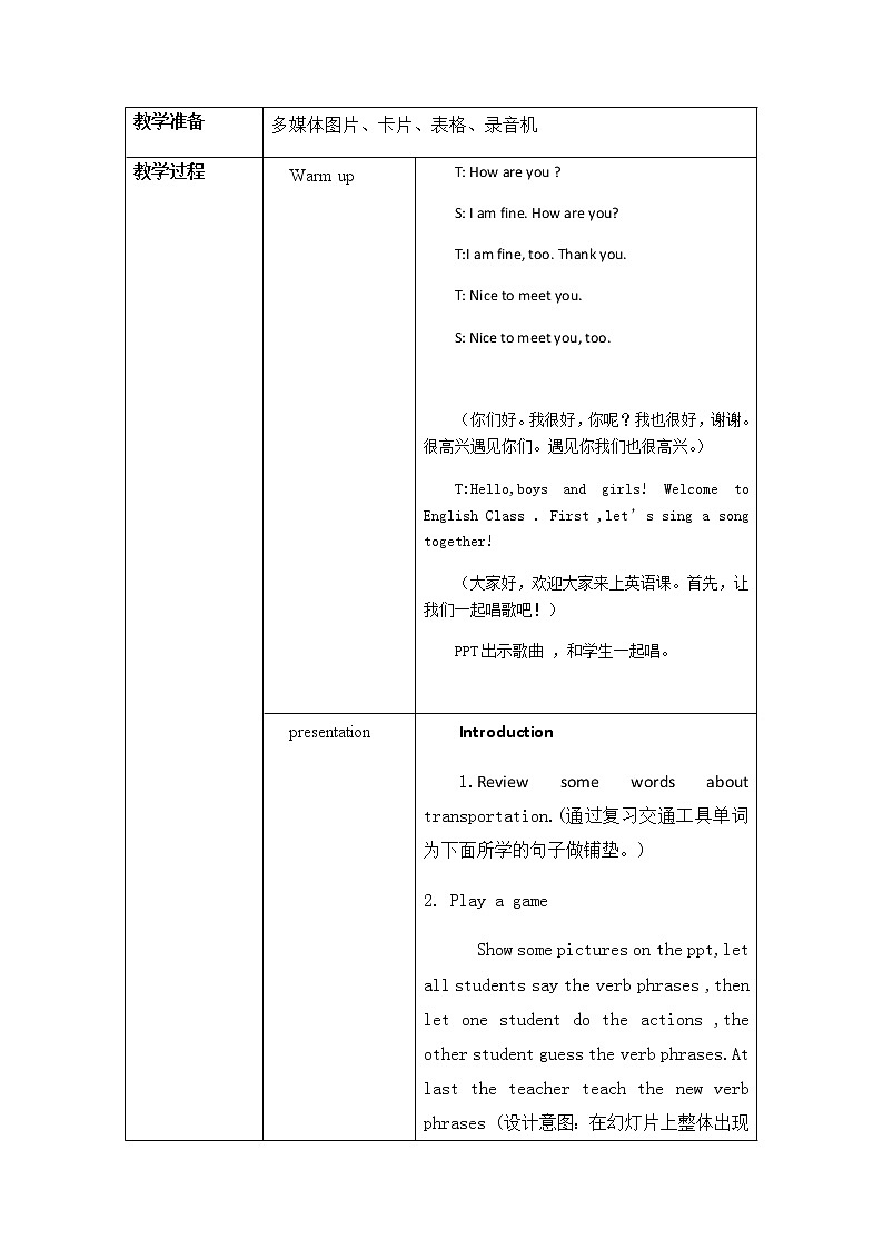 冀教英语四下Unit 3 All about meLesson 16 How Do You Go to School  教学设计第2页