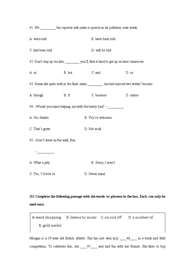 2016年上海市文来中学初三上英语期中试卷(附答案)03