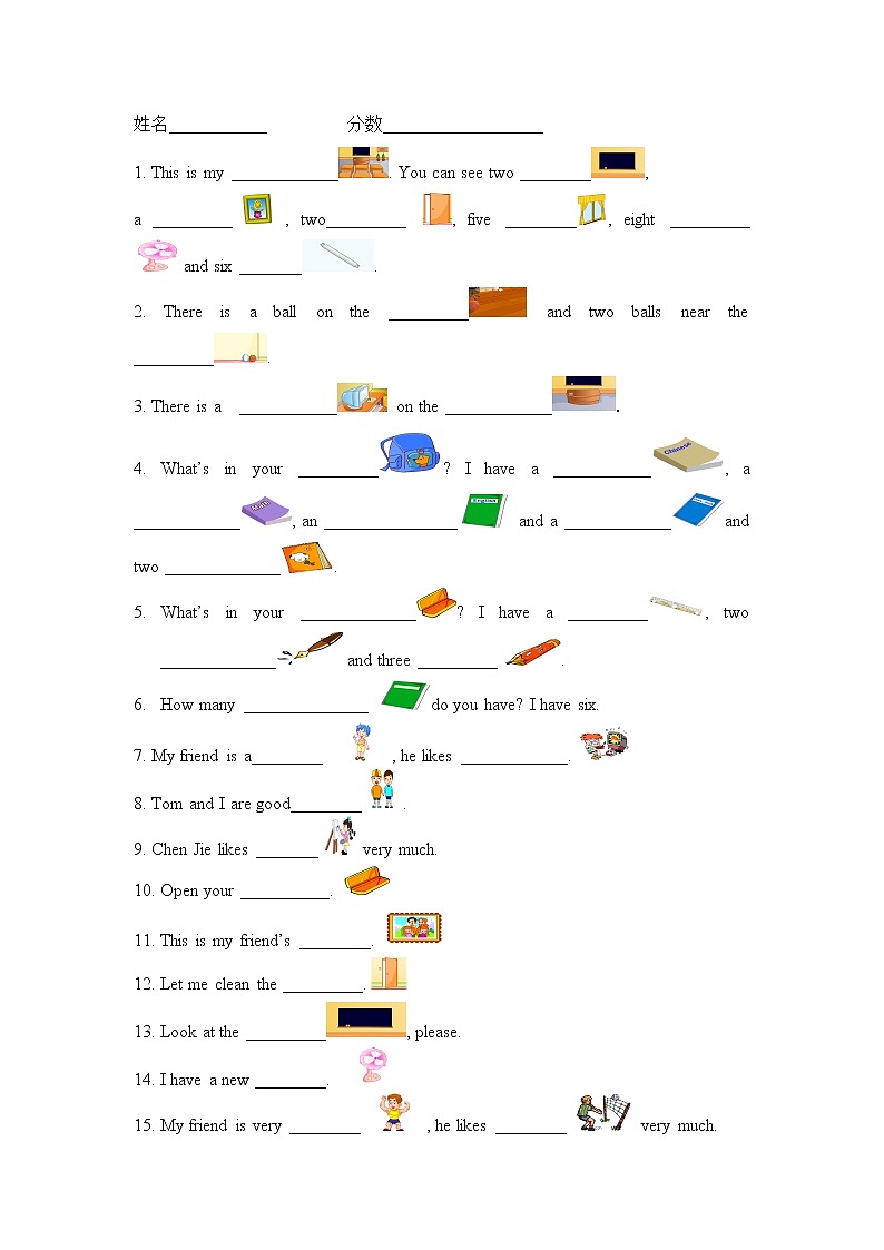 四年级英语上册根据图片写单词练习题01