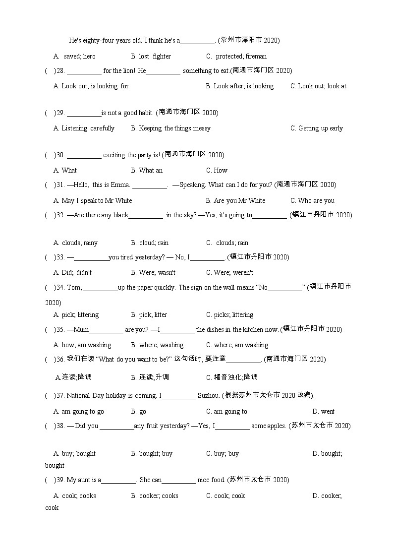 译林版英语小升初试题精选三（单项选择）含答案第3页