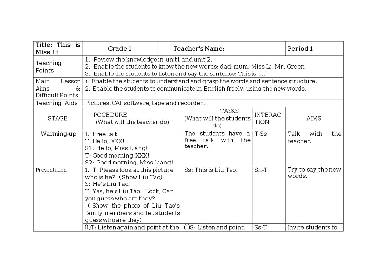 1a unit3 this is miss li教案第1页