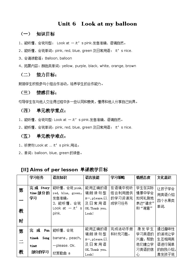 Unit 6 Look at my balloon 教案01