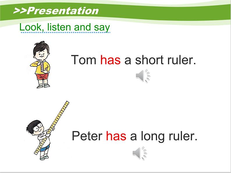 接力版小学英语三年级下册 Lesson12 Tom has a short ruler.课件07