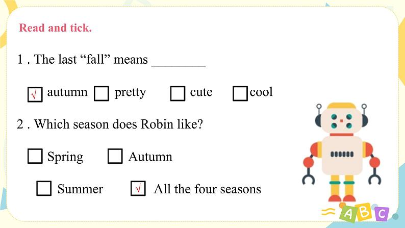 人教版PEP英语五年级下册第二单元第六课时PartB（Read and write&Let's che ck&Story time）课件+教案+习题05