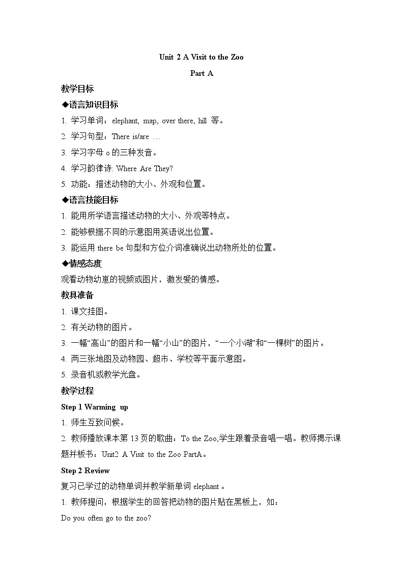 闽教版（三起点）五年级下册英语Unit2 A Visit to the Zoo 课件+教案+练习01