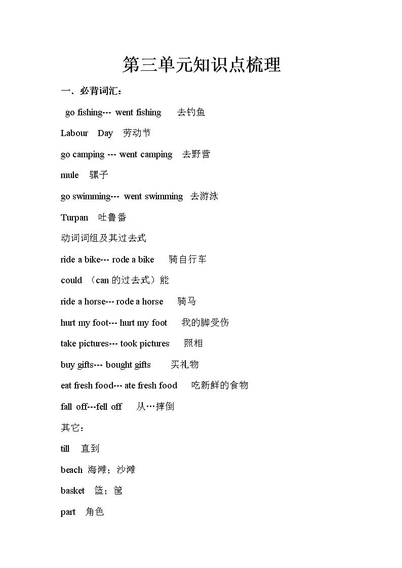 人教PEP英语六年级下册 Unit 3 必记知识点01