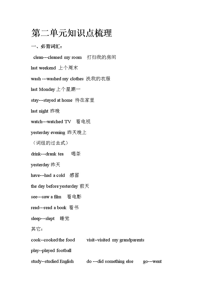 人教PEP英语六年级下册 Unit 2 必记知识点01