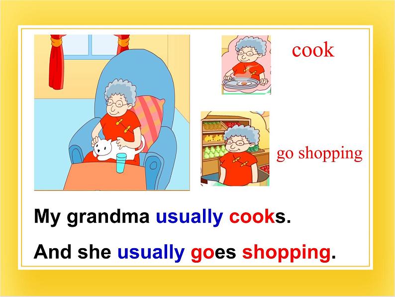 外研版（一起）英语二年级下册课件 Module 6《Unit 2 My grandma usually cooks》05