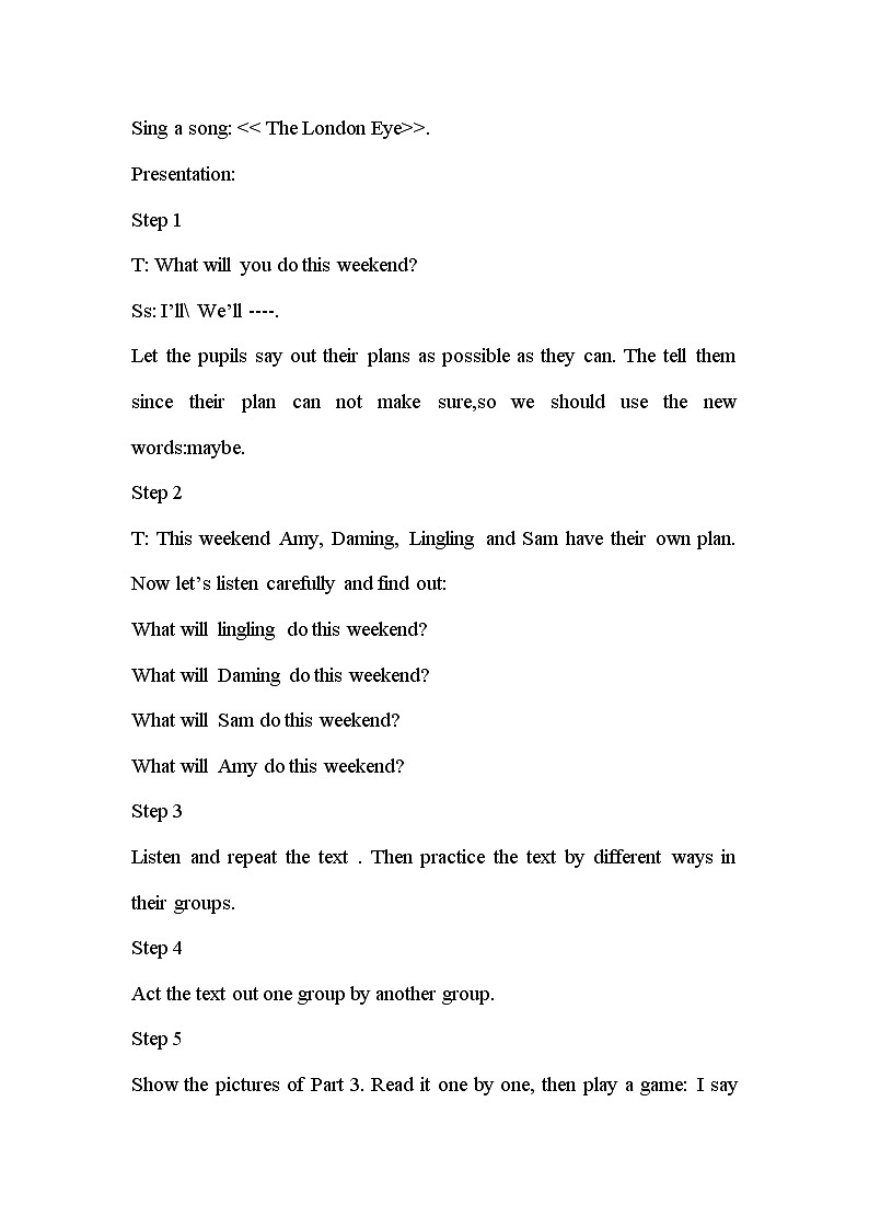 外研版（一起）英语三年级下册教案 《Module 3Unit 1 We'll go to the zoo.》02