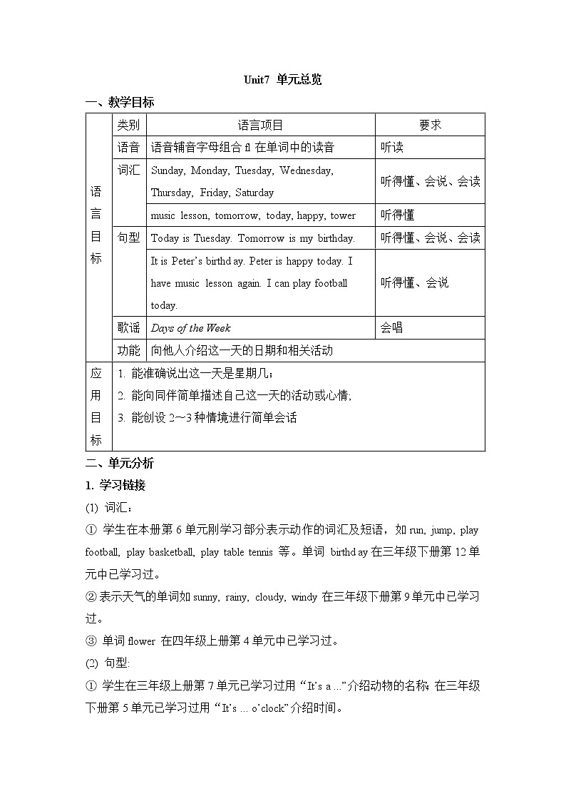 湘少版英语四下 Unit7 精品教案（3课时）01